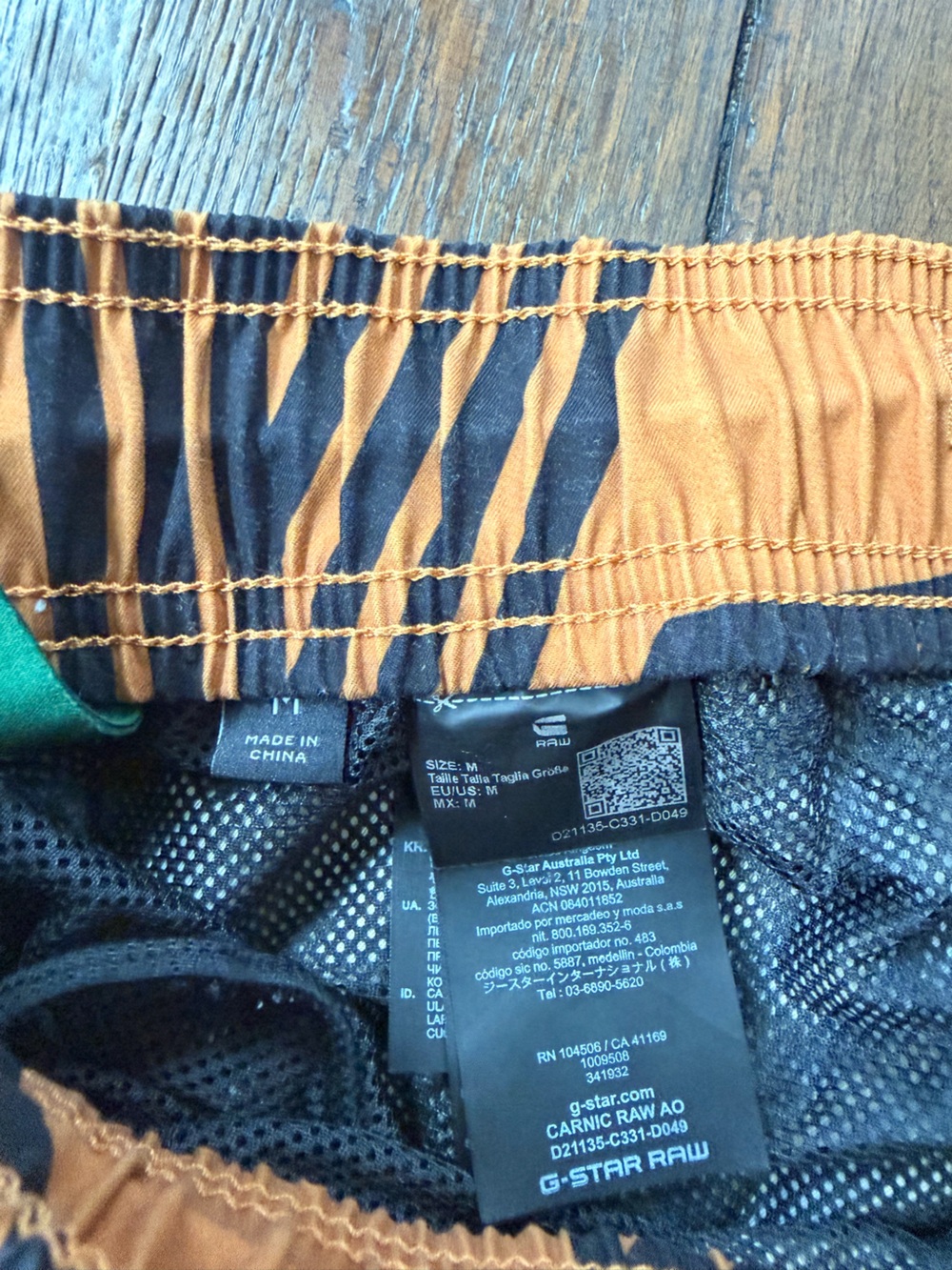 G-Star Orange Swim Shorts with Black Graphic Stripes - Picture 3 of 3